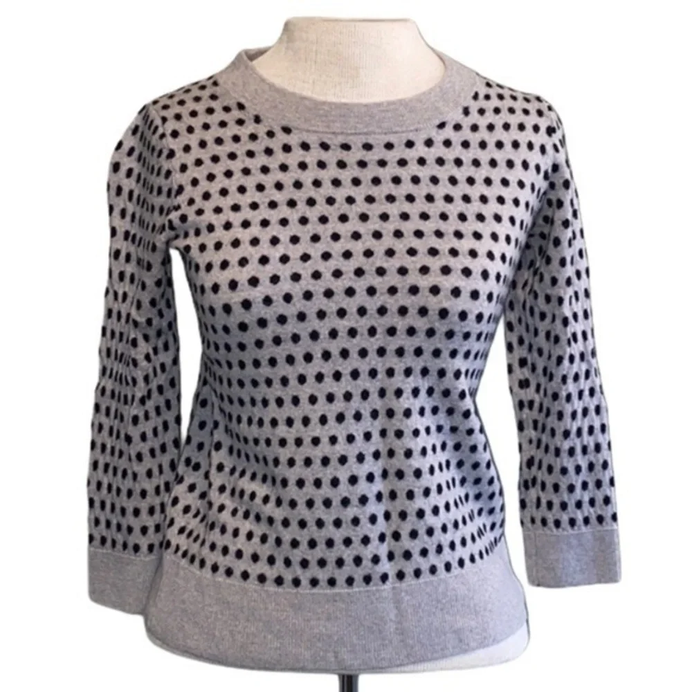 J.Crew polkadot long sleeve sweater gray and black merino wool small